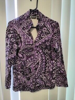 Vintage Additions by Chico's Purple Geometric Zip Front Jacket Size 1 (Med or 8)